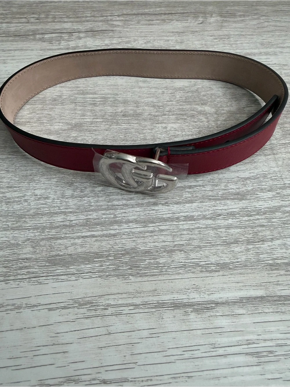 Gucci Red Leather Belt with Silver Double G Buckle